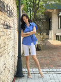 Pale Ribbon Wrap Collar Shirt Blouse