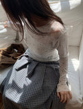Zaina Tencel U-Neck See-through Flower Layered Long Sleeve Tee