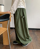 Welleu banding snap button wide cotton pants