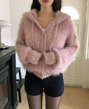 Winter Angora Knit Hooded Cardigan