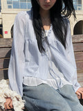 Anna Stripe Lace Frill Layered Blouse