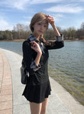 Padin Fake Layered Check Shirt Slim Ribbon T-shirt