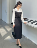 Rona H-line Slit Long Skirt (Belt set)