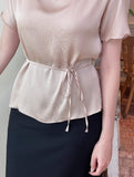 Raz Half-Neck Satin Pleats Blouse (Belt set)