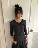 Herang Dot Lace Three Quarter Sleeve T-Shirt