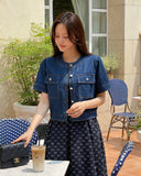 Lydia No Collar Denim Short Sleeve Jacket