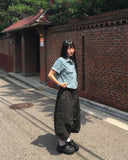 Sino Pocket Snap Button Short Sleeve Denim Shirt