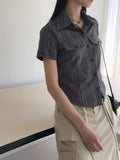 Hash Western Stripe Pocket Rolling Crop Short Sleeve Shirt