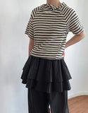 Colmen Stripe Hood Crop Short Sleeve Tee