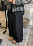 Itove Black Blue Pintuck Brushed Wide Pants