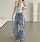 Light Blue Loose Hip Fit Wide Denim Pants