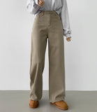 Hidden Banding Mute Color Long Wide Cotton Pants