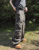 Javid wide cargo banding denim pants