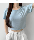 Relaxed round neck cooling summer short sleeve crop T-shirt