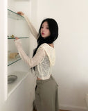 Louve Slub Knit Hooded Cardigan
