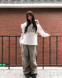Kitten Lettering One-Shoulder String Sweatshirt