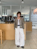 Mitu Summer Check Color Matching Cargo Wide Pants