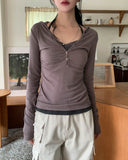 Leon V-Neck Button Slim Hoodie