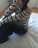 Giron Stripe One Off Shoulder Unbalance T-Shirt