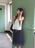 Borin Frill Lace Ribbon Layered Sleeveless Blouse