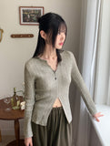 Nalky Bokashi V-neck Slit Long Sleeve Knit