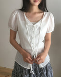 Pulleu Strap Punching Puff Blouse
