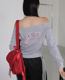 Linbu 78 Patch Off-Shoulder Pile Sweatshirt