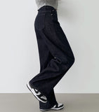 Winter Non-Fade Peach Fuzz Non-Span Long Wide Denim Pants