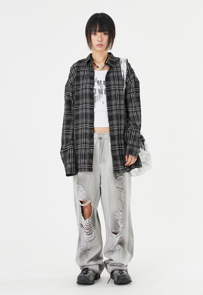 Raucohouse(ラウコハウス) - ラインデストロイドダーティウォッシュデニムパンツ / Line destroyed dirty washed  denim pants – einz.jp