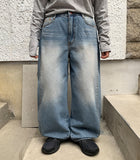 Kosihi Washing Pintuck Wide Denim Pants