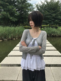 Vike Flower See-Through Long Sleeve Ribbon Cardigan
