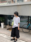 [unisex] Blanc Loose Fit Sleeve Color Matching Button Roll-Up Short Sleeve T-shirt