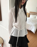 Mirun Belt High-Neck Overfit Long-Sleeve Shirt