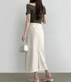 Back Zipper Slit H-line Long Skirt