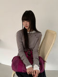 Kanit Diagonal Button Round Long Sleeve Tee