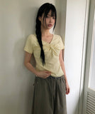 Anise Twist Shirred Short Sleeve T-shirt