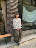 Derine Ribbon Shirring Long Sleeve Blouse