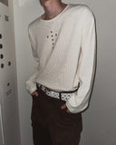 Crossing Rivet Ribbed Long Sleeve