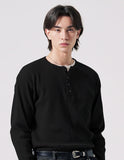 Textured Henley Neck Long Sleeve T-Shirts
