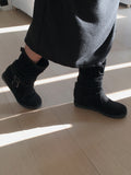 [Fur lining] Reveal vintage belt shirring suede 3cm middle boots