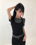 Dender Button Halter Short Sleeve T-shirt