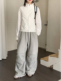 Mutal Roll-Up Button Shirring Slit Wide Training Pants