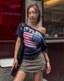 Kid Vintage Stars and Stripes Off Shoulder Short Sleeve