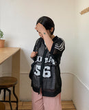 [Unisex] Wenders Punching Lettering Short Sleeve Knit Zip-Up