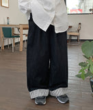 Tsumira Stripe Roll-Up Wide Denim Pants