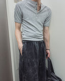 Logan Ribbed Muscle Fit Henley Neck Short Sleeve T-shirt