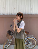 Utant Layered Check Frill Sleeveless Blouse