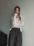 Tone-on-tone button casual hood