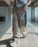 Mud damage denim cargo pants