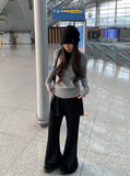 Wooeun Layered Bootcut Button Wrap Skirt Pants